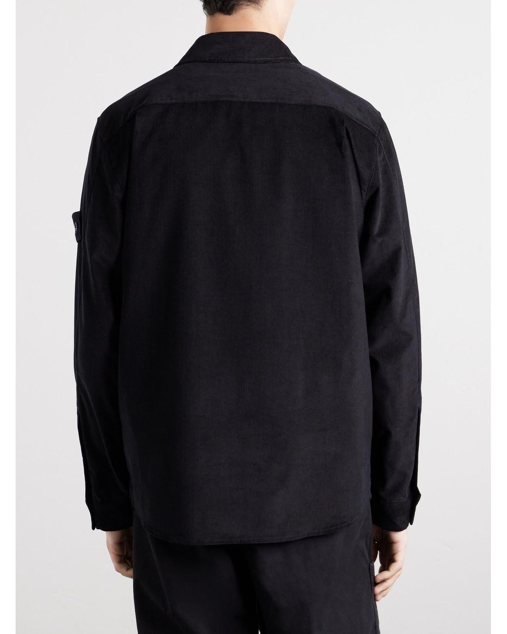 Stone Island Blue Logo-Appliquéd Cotton Corduroy Shirt for men