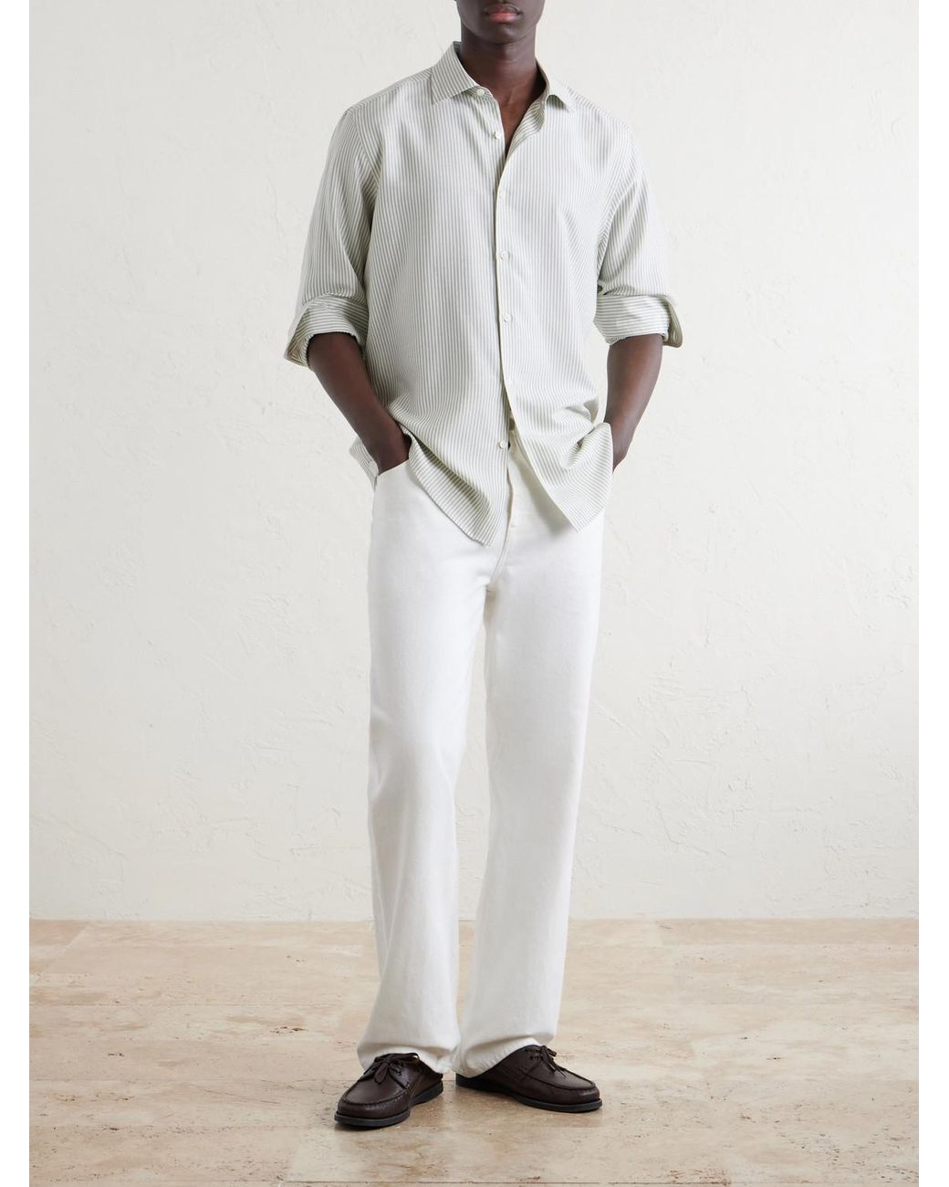 Zegna White Striped Silk Shirt for men