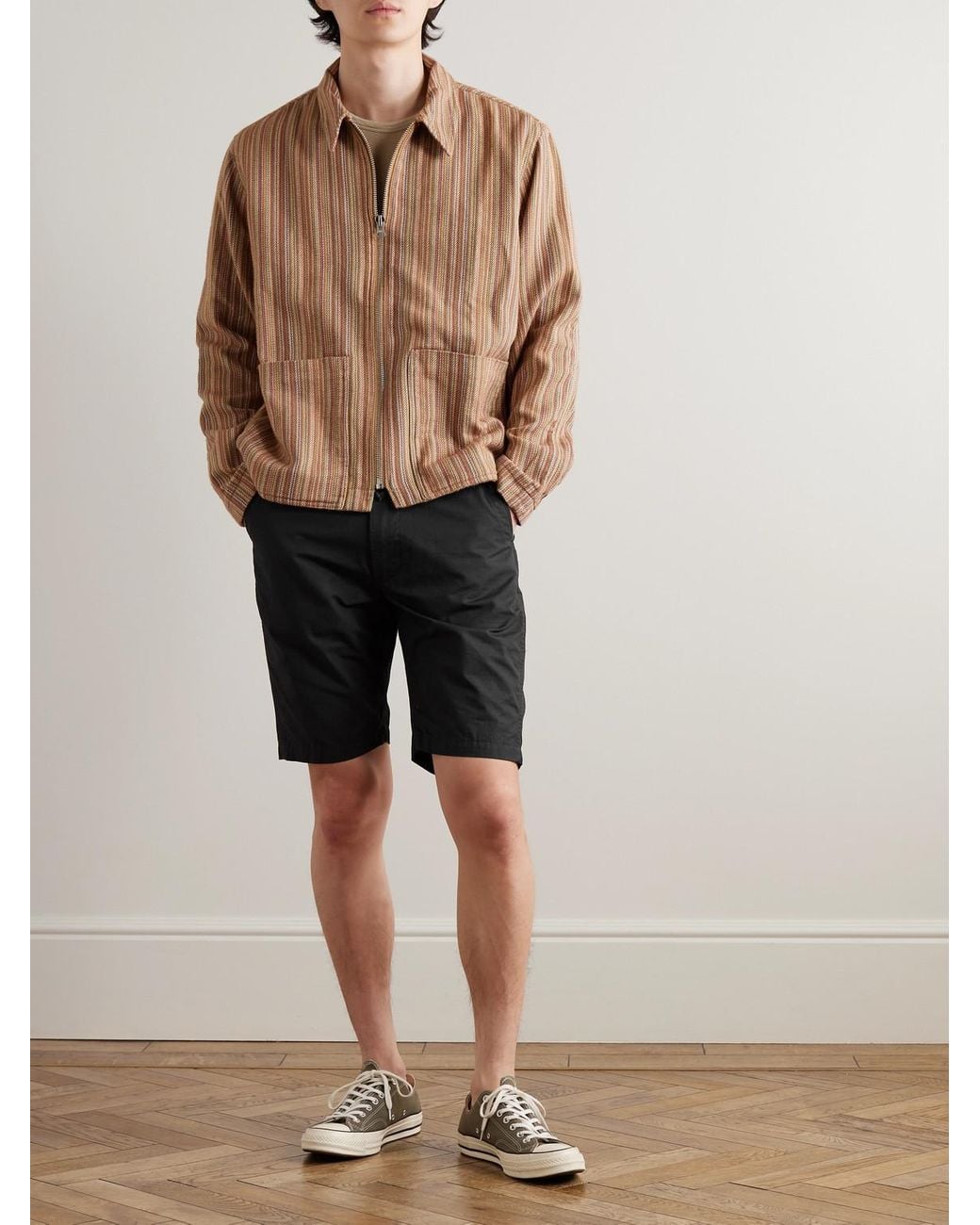 Orslow Black New Yorker Straight-Leg Cotton-Ripstop Drawstring Shorts for men