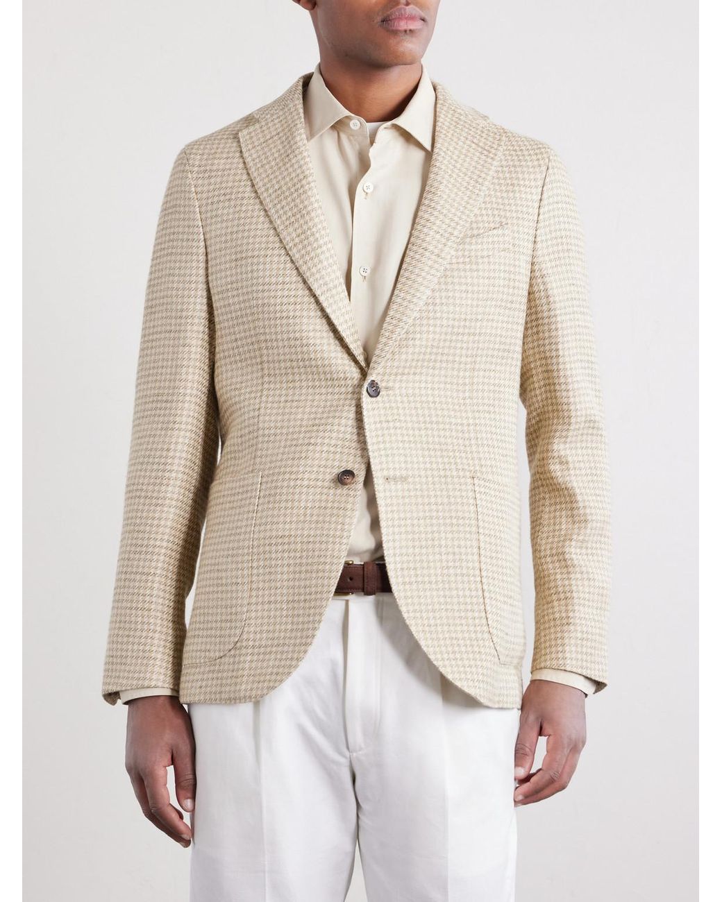 Slowear Natural Houndstooth Linen And Silk-Blend Blazer for men