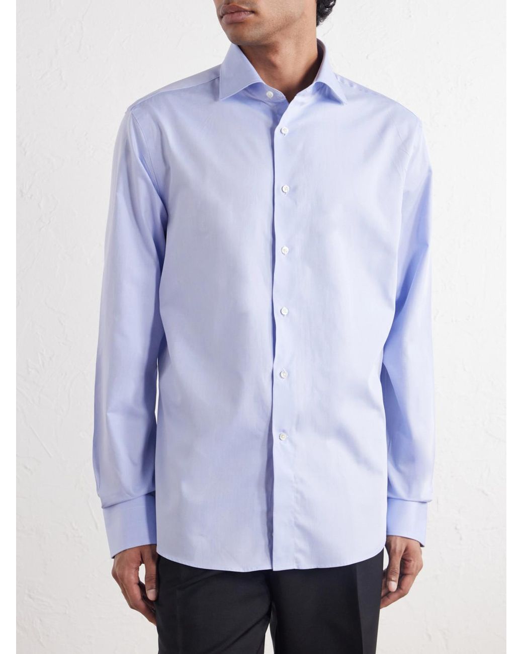 Canali Blue Impeccabile Cutaway-Collar Cotton-Poplin Shirt for men