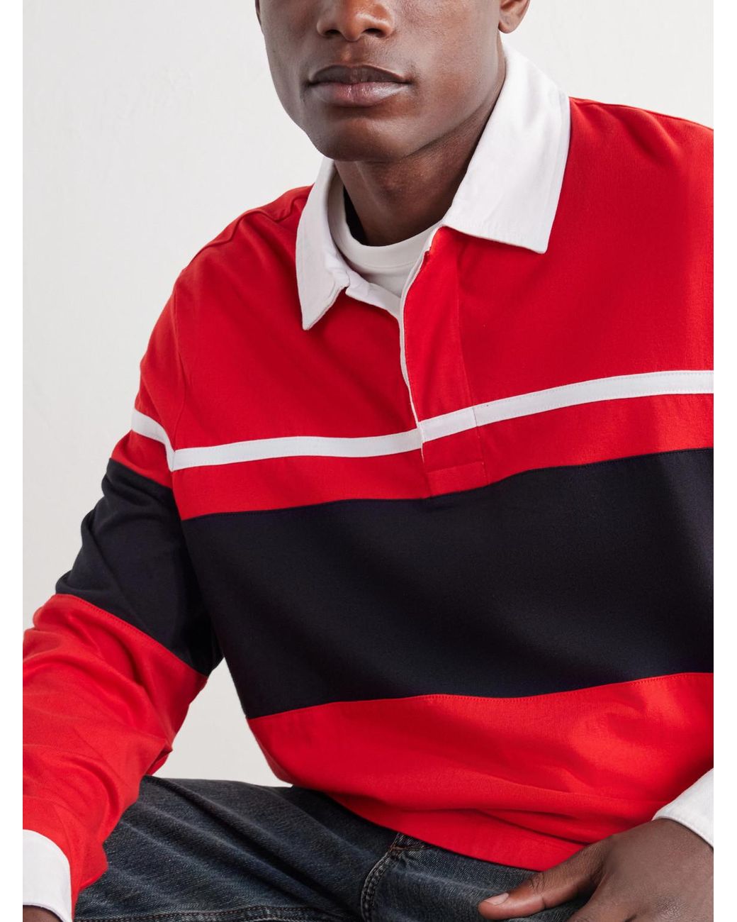Rag & Bone Red Striped Cotton-Jersey Polo Shirt for men