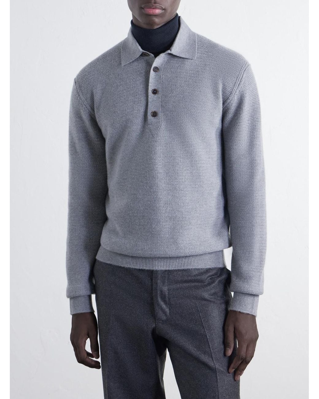Zegna Blue Oasi Cashmere-Piqué Polo Shirt for men