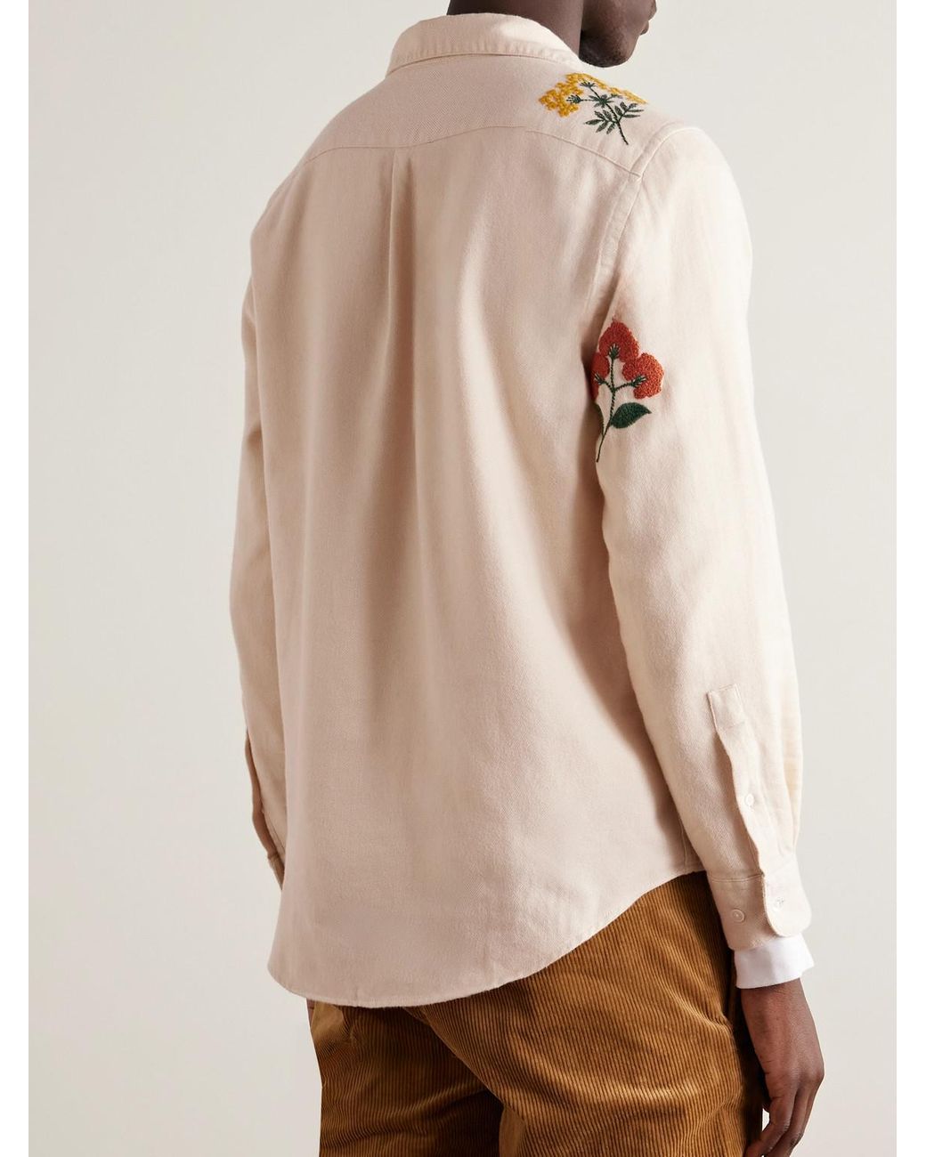 Portuguese Flannel Natural Embroidered Organic Cotton-flannel Shirt for men