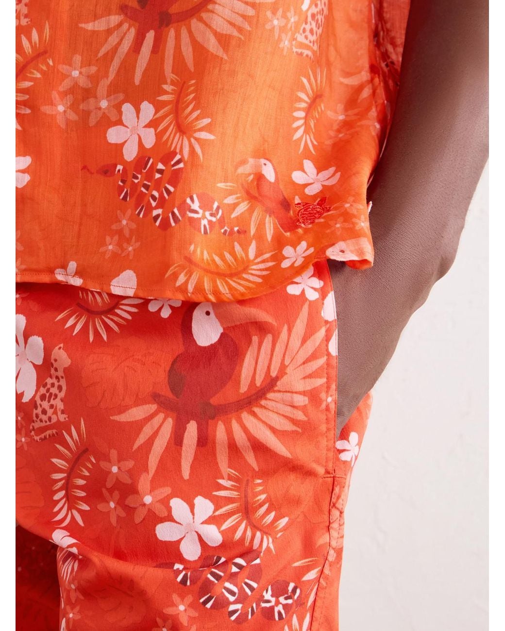 Vilebrequin Orange Charli Camp-Collar Printed Ramie Shirt for men