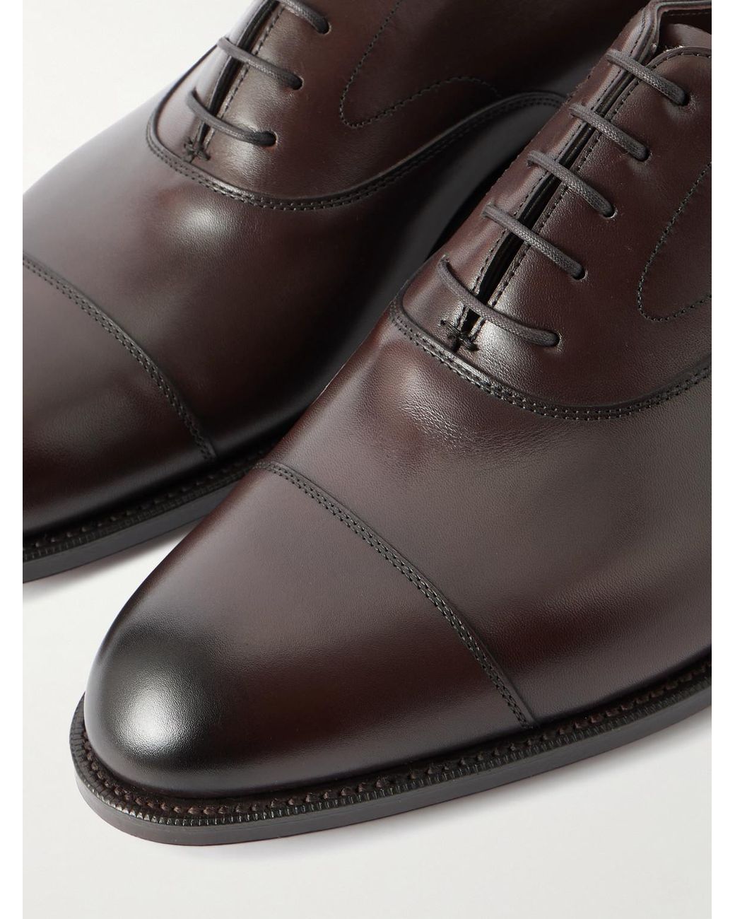 Edward Green Brown Chelsea Cap-Toe Burnished-Leather Oxford Shoes for men