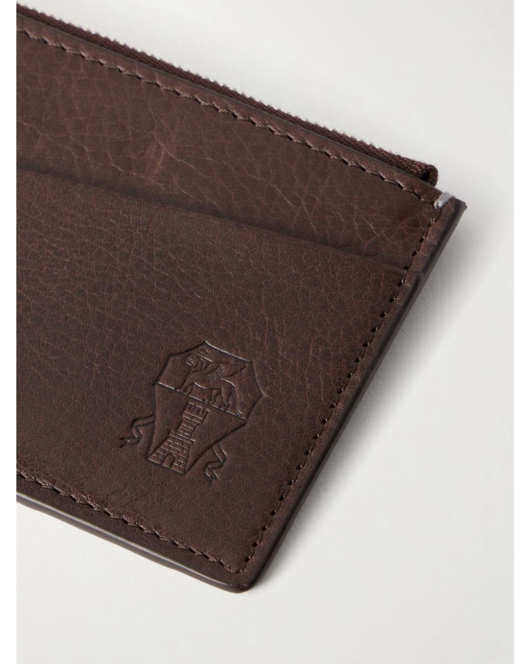Brunello Cucinelli Brown Logo-Debossed Leather Zipped Cardholder for men