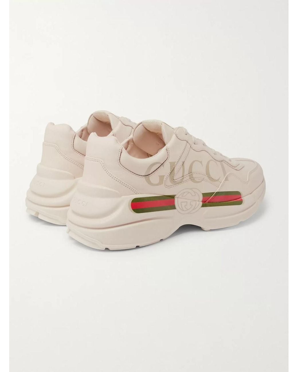Gucci Natural Rhyton Logo-Print Leather Sneakers for men
