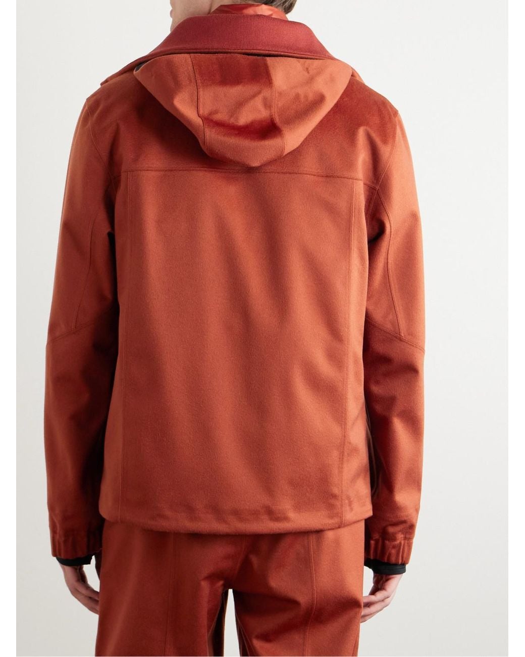 Zegna Red Convertible Leather-Trimmed Cashmere Down Hooded Ski Jacket for men