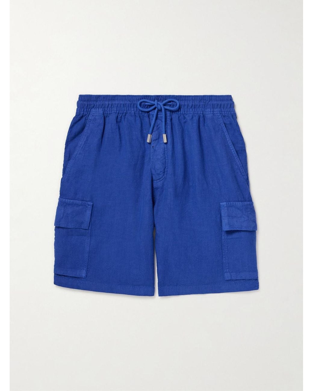 Vilebrequin Blue Straight-Leg Linen Drawstring Cargo Shorts for men