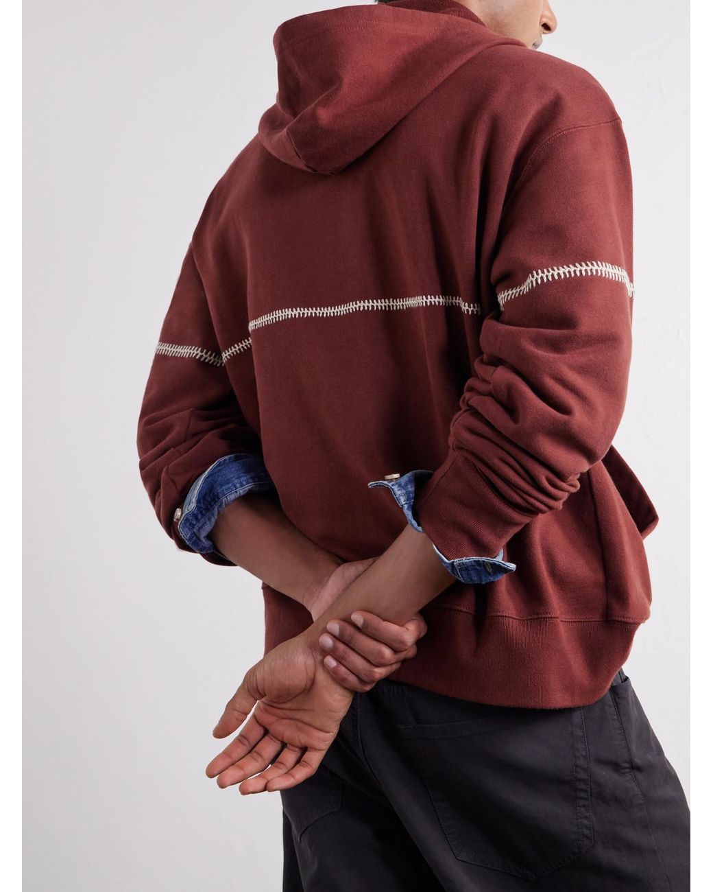 Kartik Research Red Rabari Cotton-Jersey Zip-Up Hoodie for men