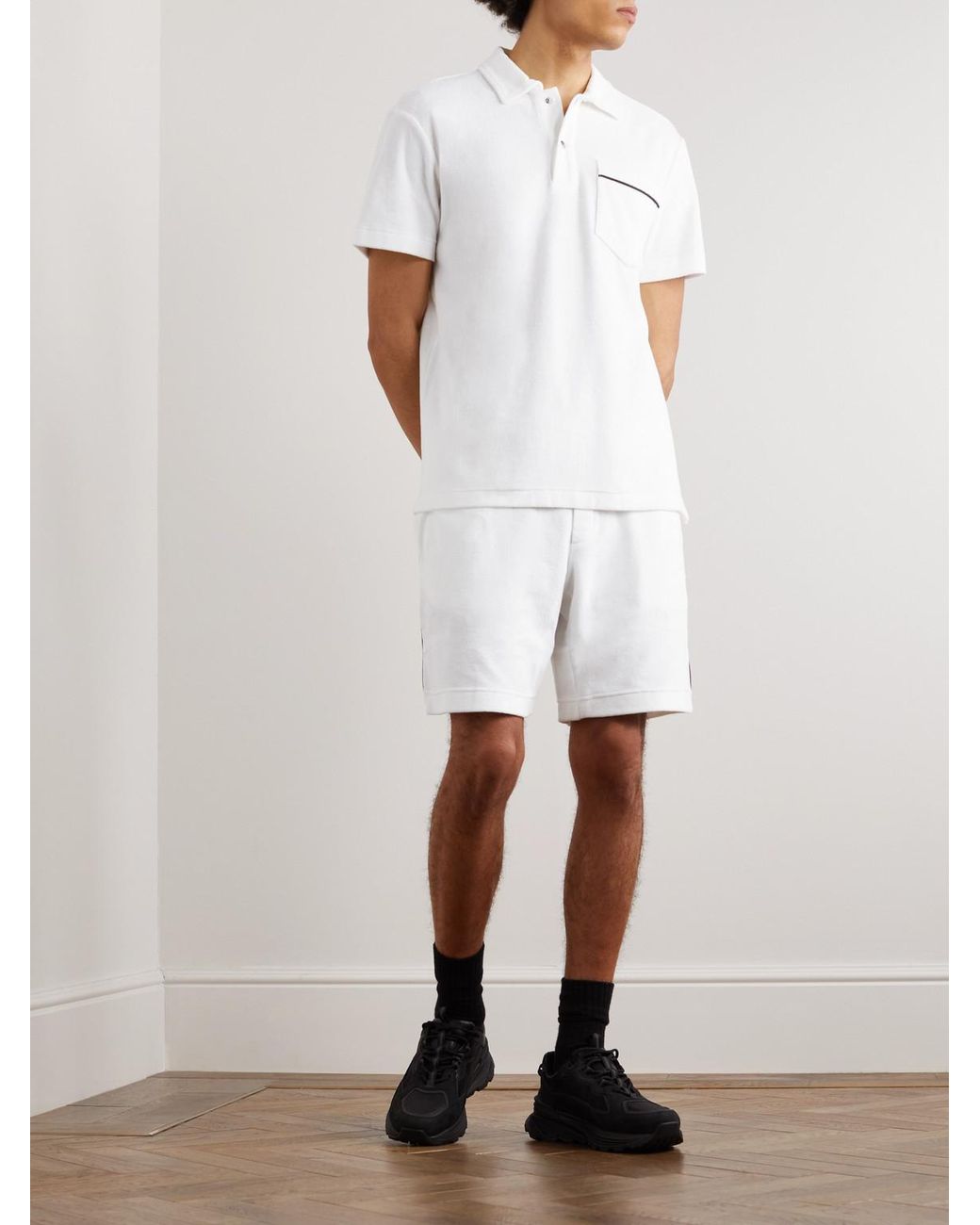 Moncler White Logo-Appliquéd Cotton-Terry Polo Shirt for men