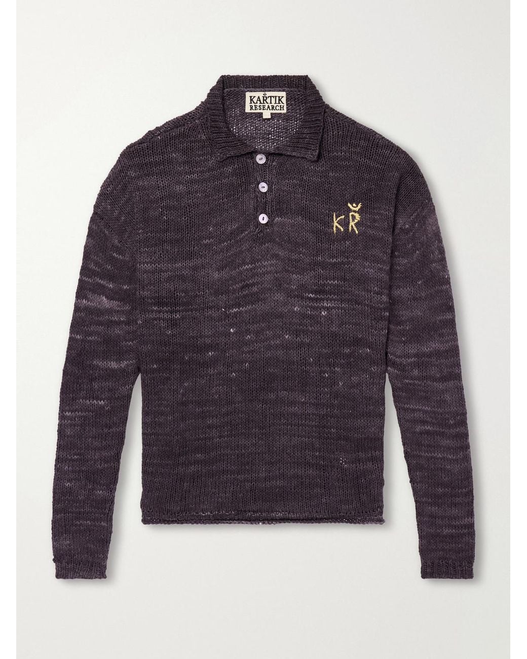 Kartik Research Blue Eri Logo-Embroidered Knitted Silk Polo Shirt for men