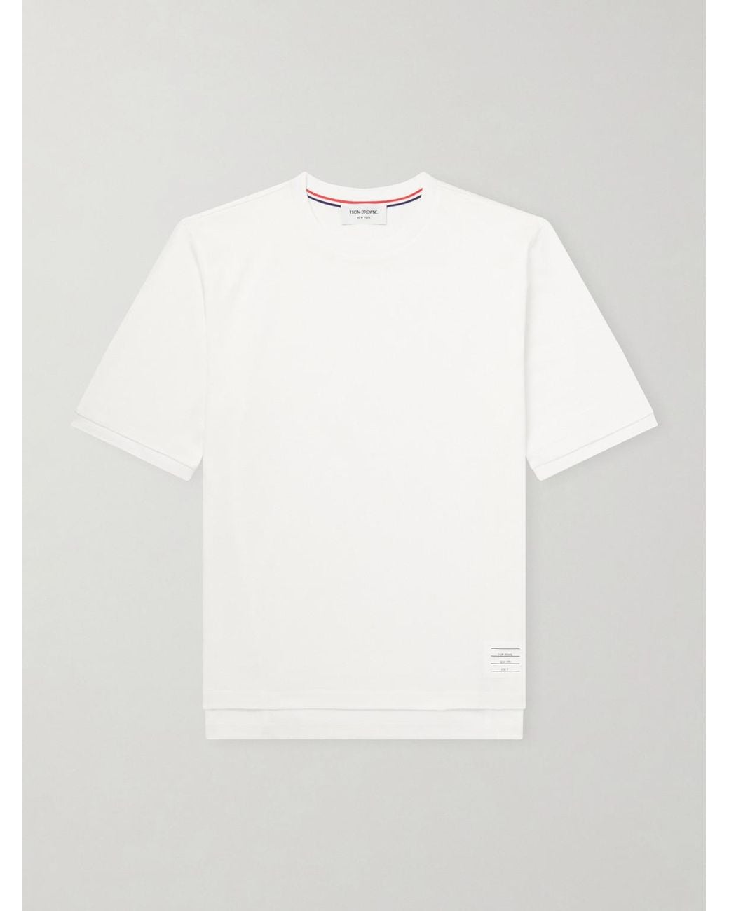 Thom Browne White Logo-appliquéd Striped Cotton-jersey T-shirt for men
