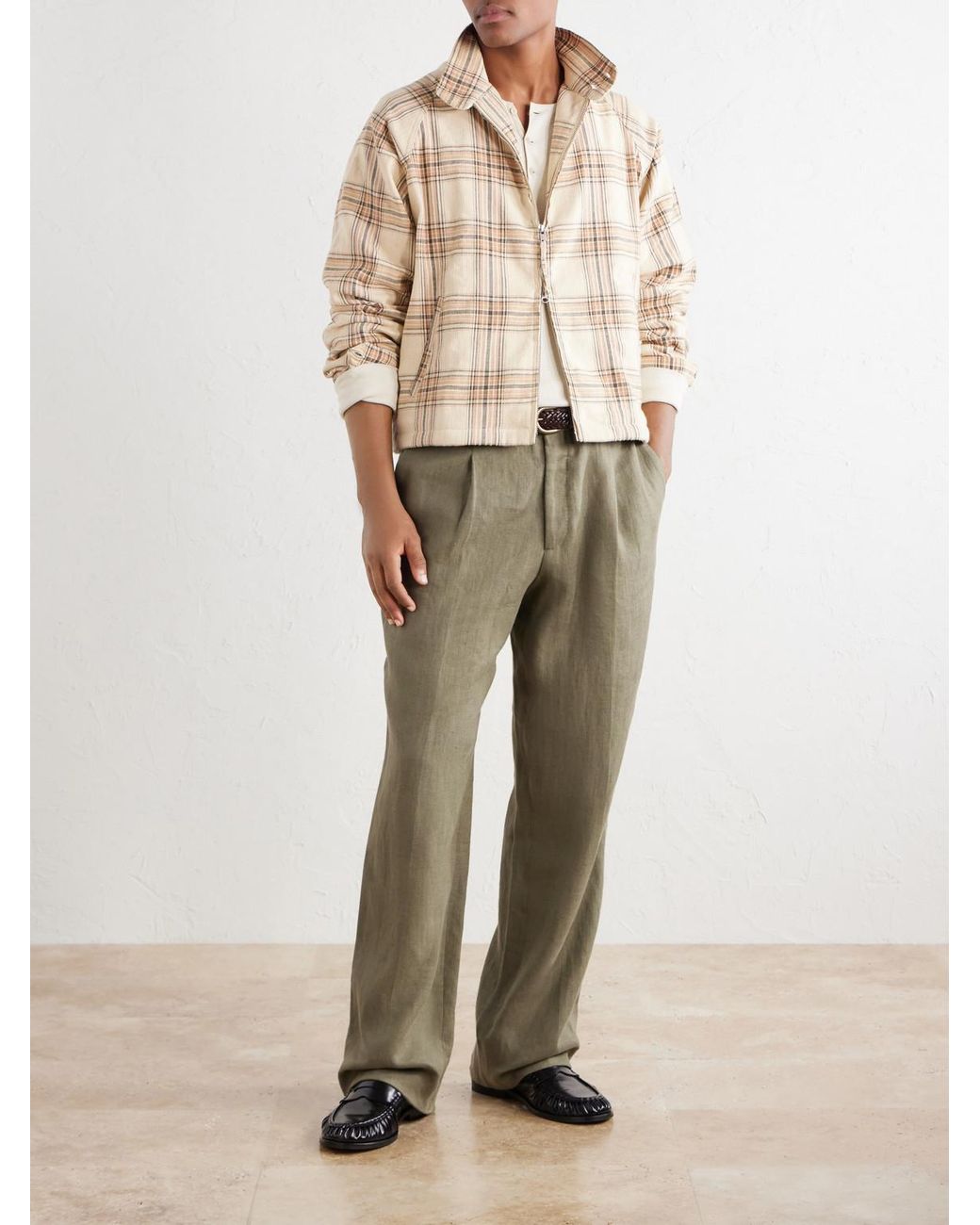 Kardo Natural Stanley Embroidered Checked Cotton Bomber Jacket for men