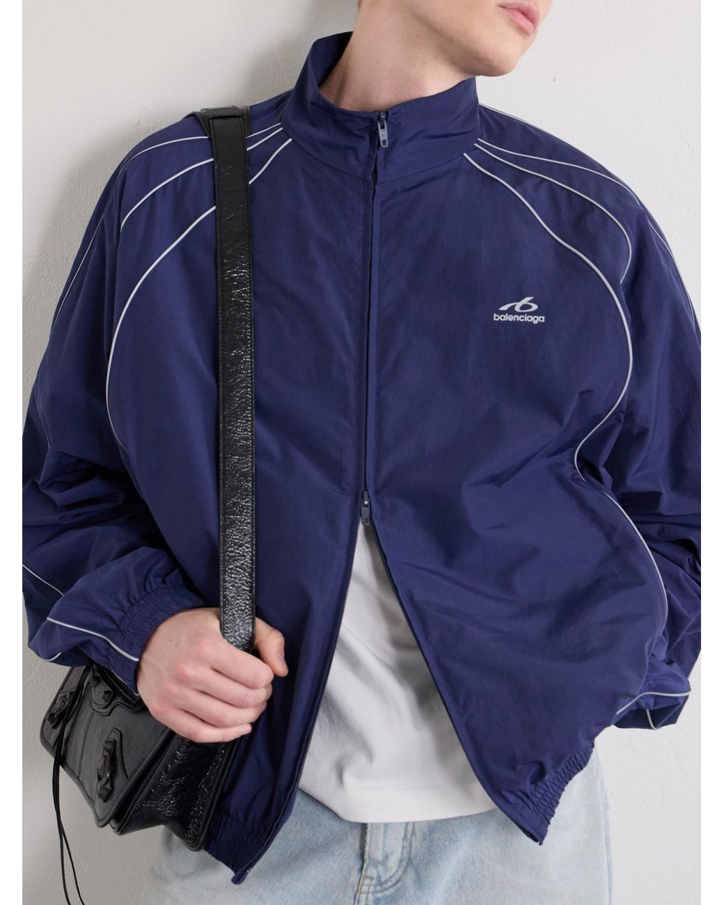 Balenciaga Blue Logo-Print Cotton-Blend Track Jacket for men