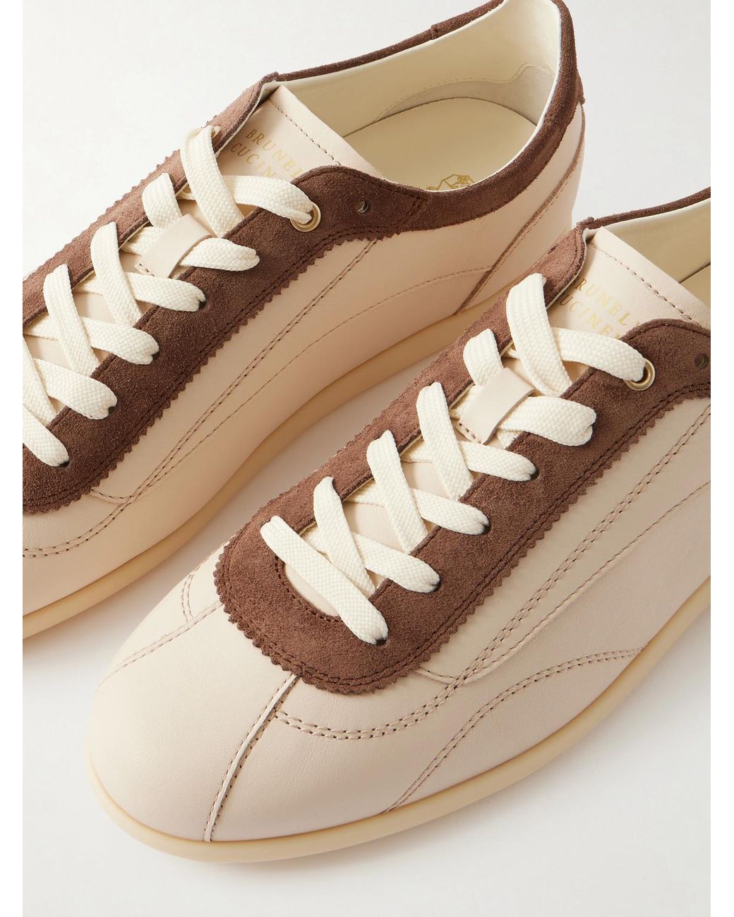Brunello Cucinelli Natural Suede-Trimmed Leather Sneakers for men