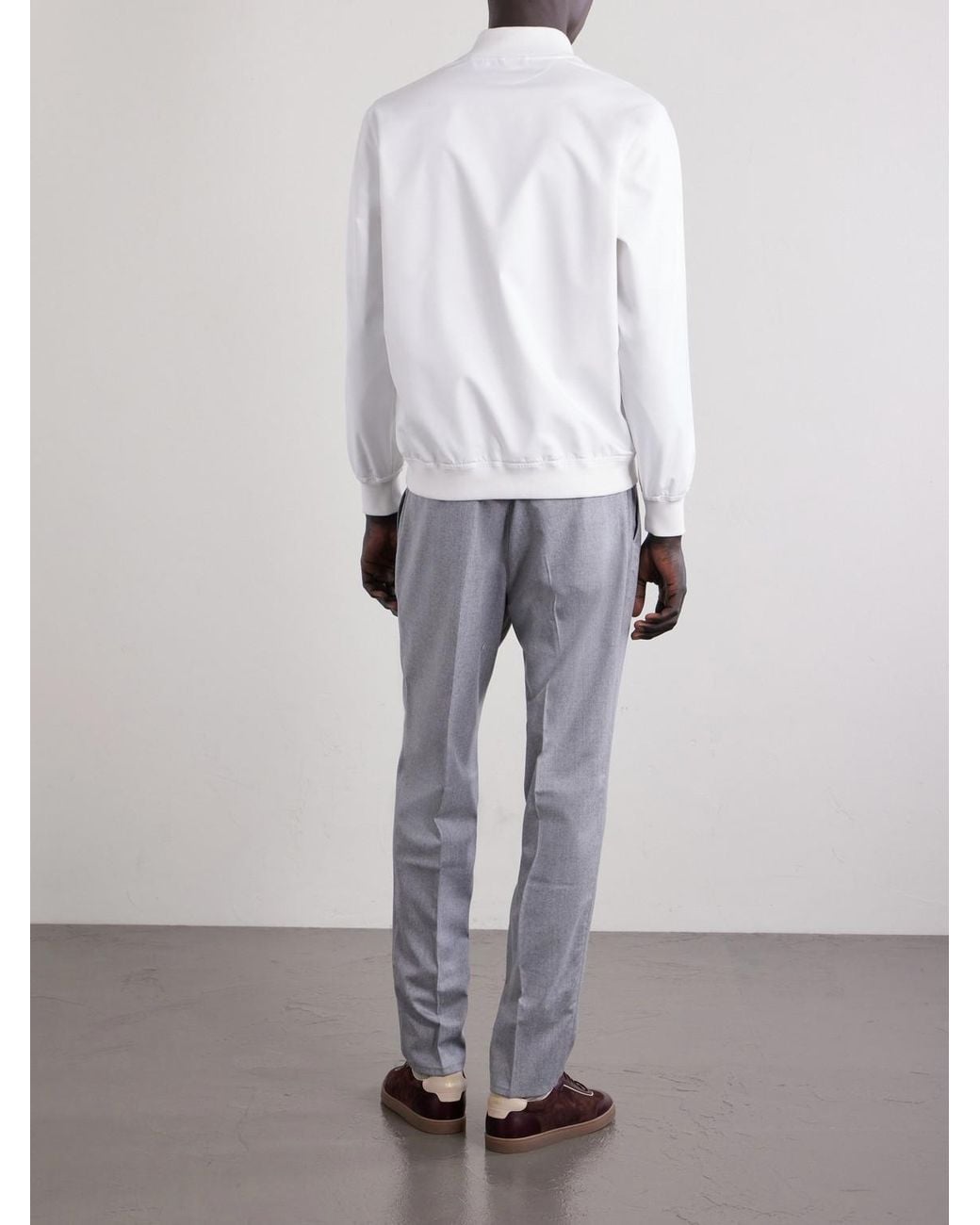 Brunello Cucinelli White Logo-Appliquéd Shell Bomber Jacket for men