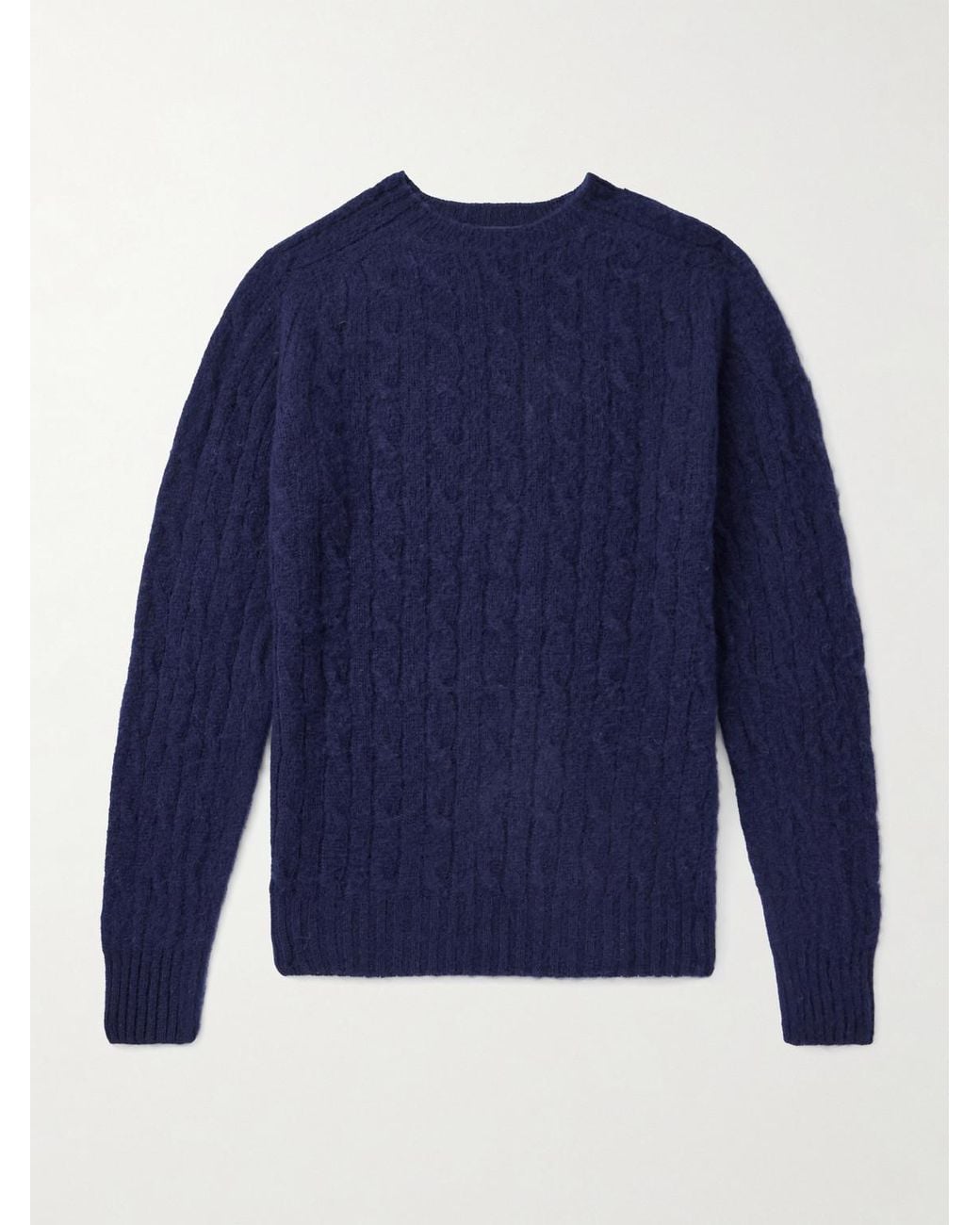 Drake's Blue Cable-Knit Brushed Shetland Wool Sweater for men