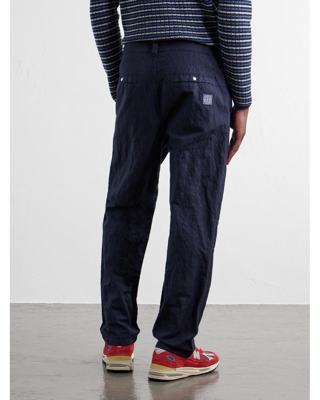 Stone Island Blue Straight-Leg Diagonal Cotton Wool-Tc Twill Trousers for men