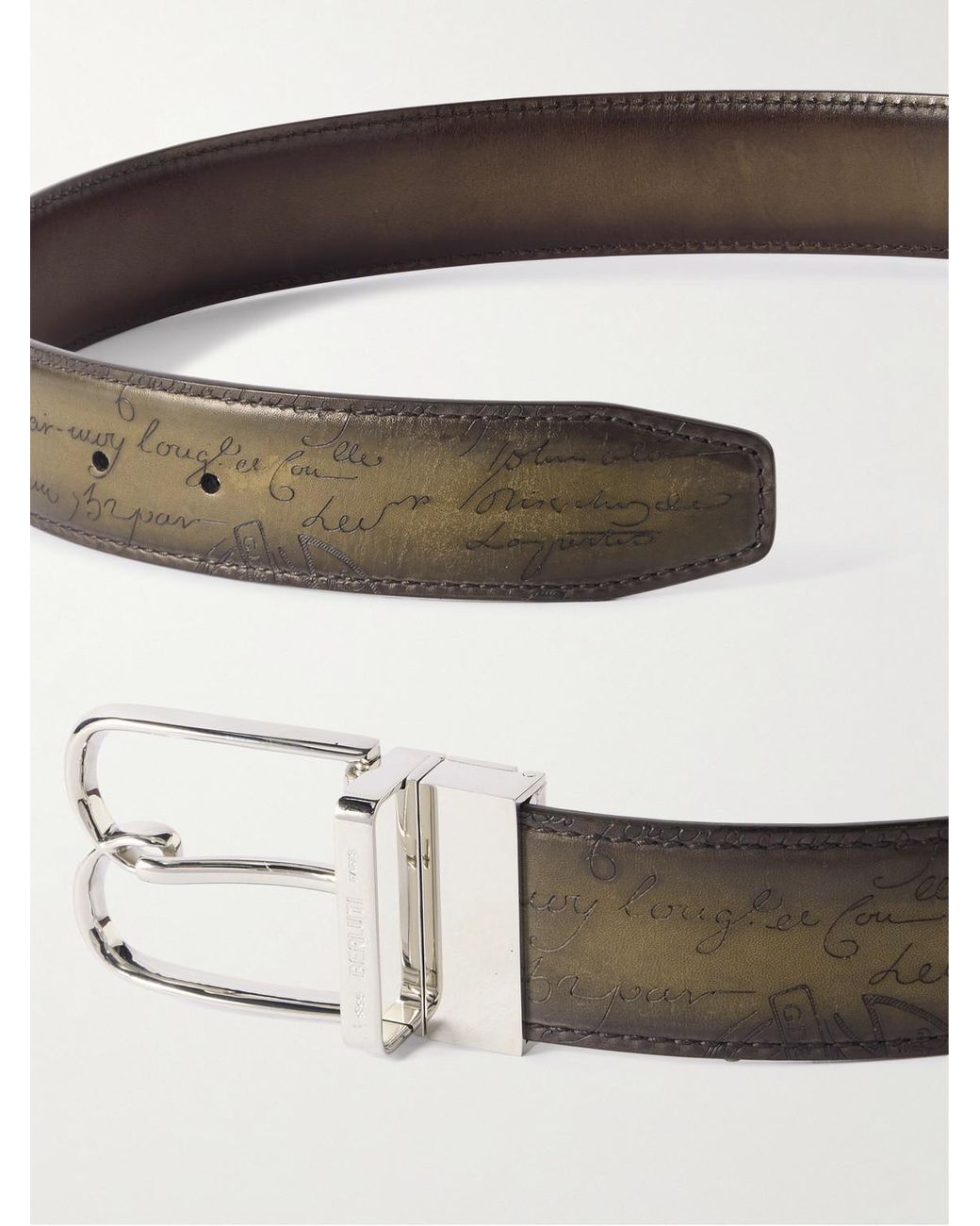 Berluti Brown B Volute 3.5Cm Scritto Venezia Leather Belt for men