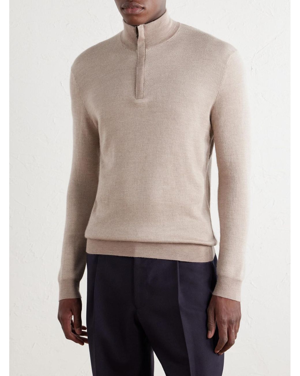 N.Peal Cashmere Natural Regent Cashmere And Silk-Blend Half Zip-Up Sweater for men