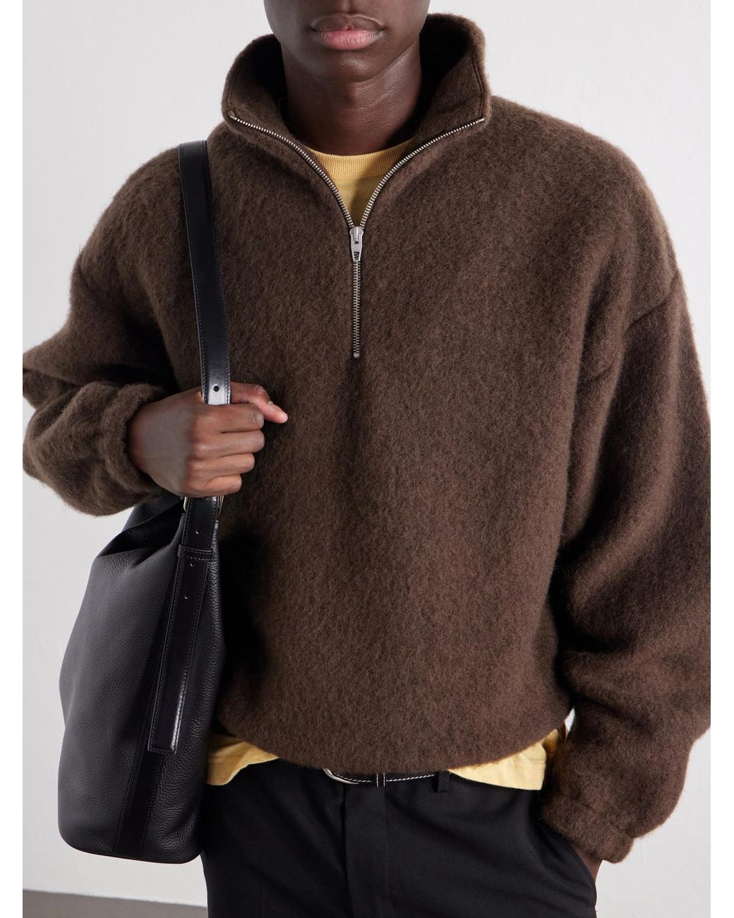 Jil Sander Brown Wool-Blend Brushed Half-Zip Sweater for men