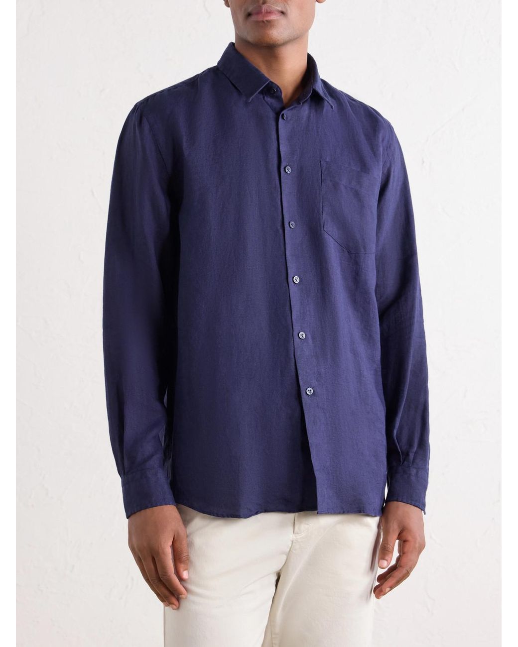 Vilebrequin Blue Linen Woven Shirt for men