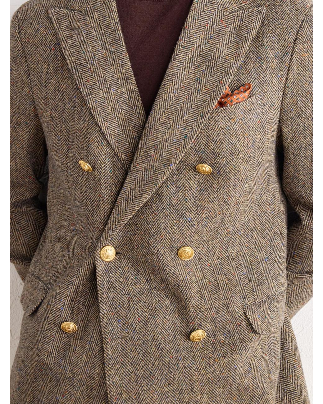 Slowear Brown Incotex Double-Breasted Herringbone Shetland Wool-Twill Blazer for men