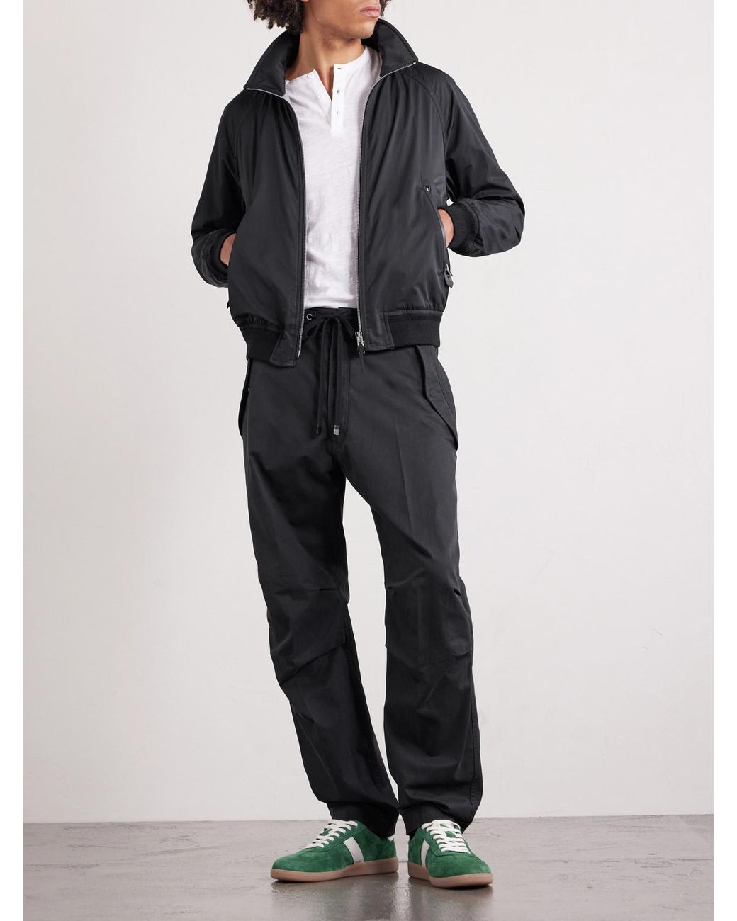 Tom Ford Black Straight-Leg Cotton-Twill Drawstring Trousers for men