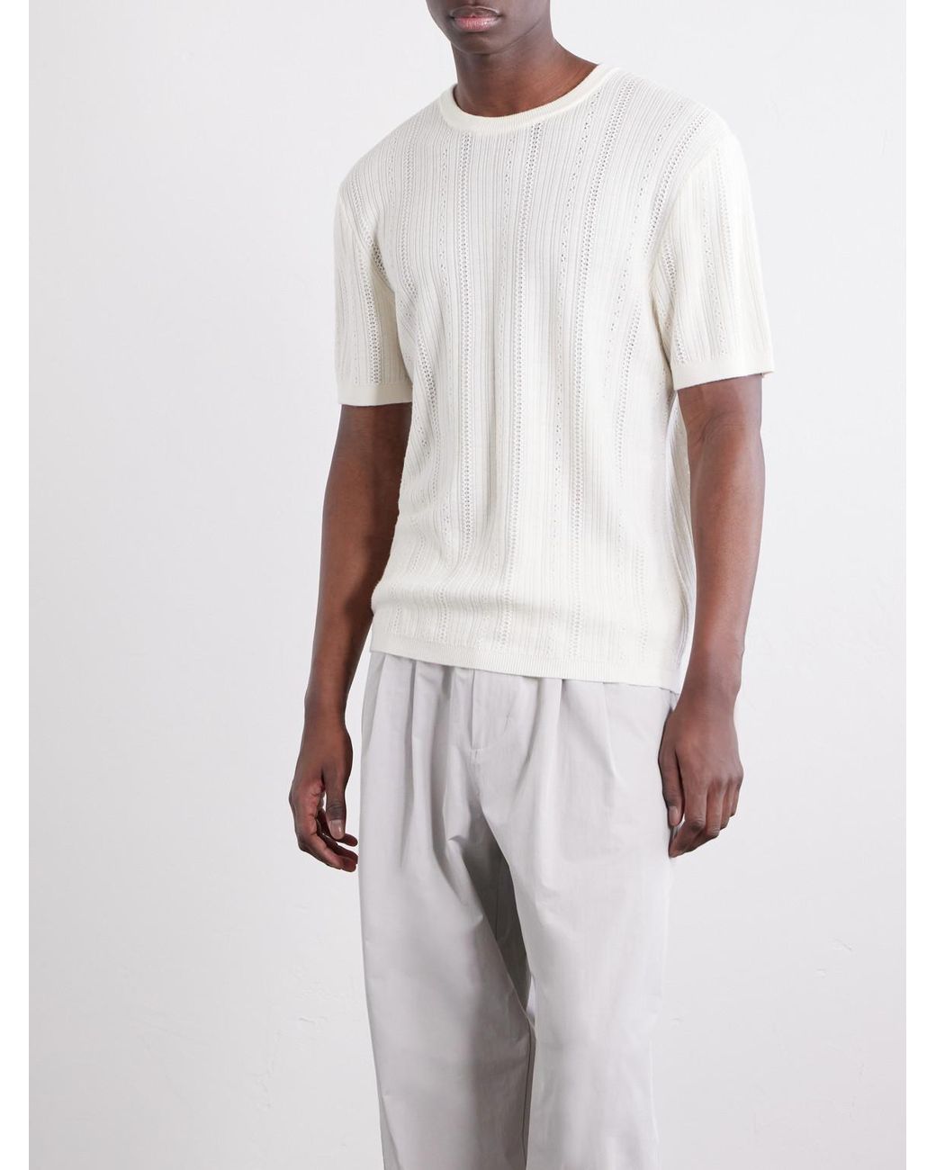 Aimé Leon Dore White Striped Pointelle-Knit Merino Wool T-Shirt for men