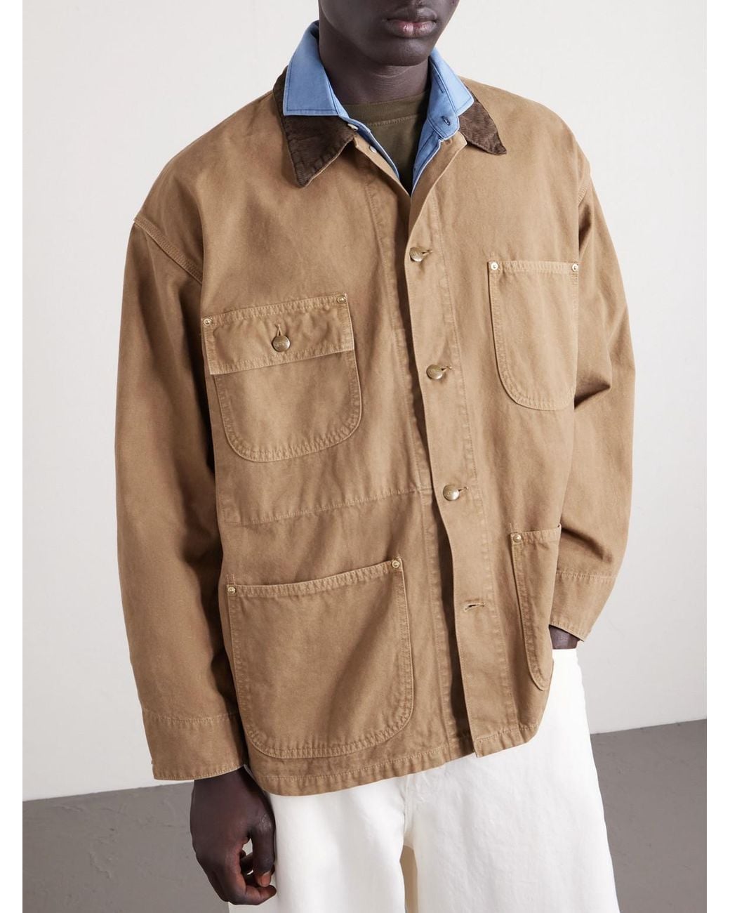 Orslow Brown Corduroy-Trimmed Cotton-Canvas Jacket for men