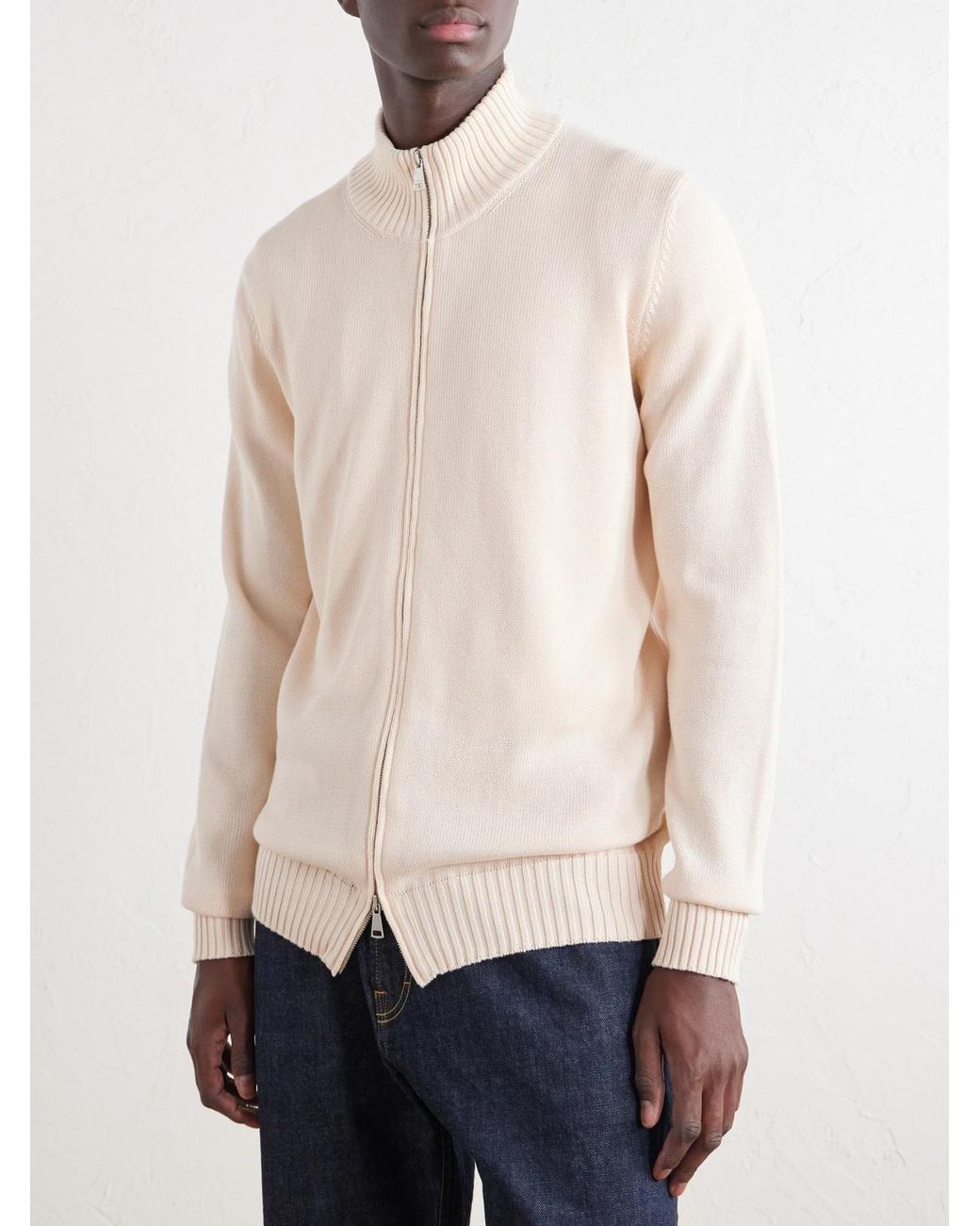 Ghiaia Natural Cotton Zip-Up Sweater for men