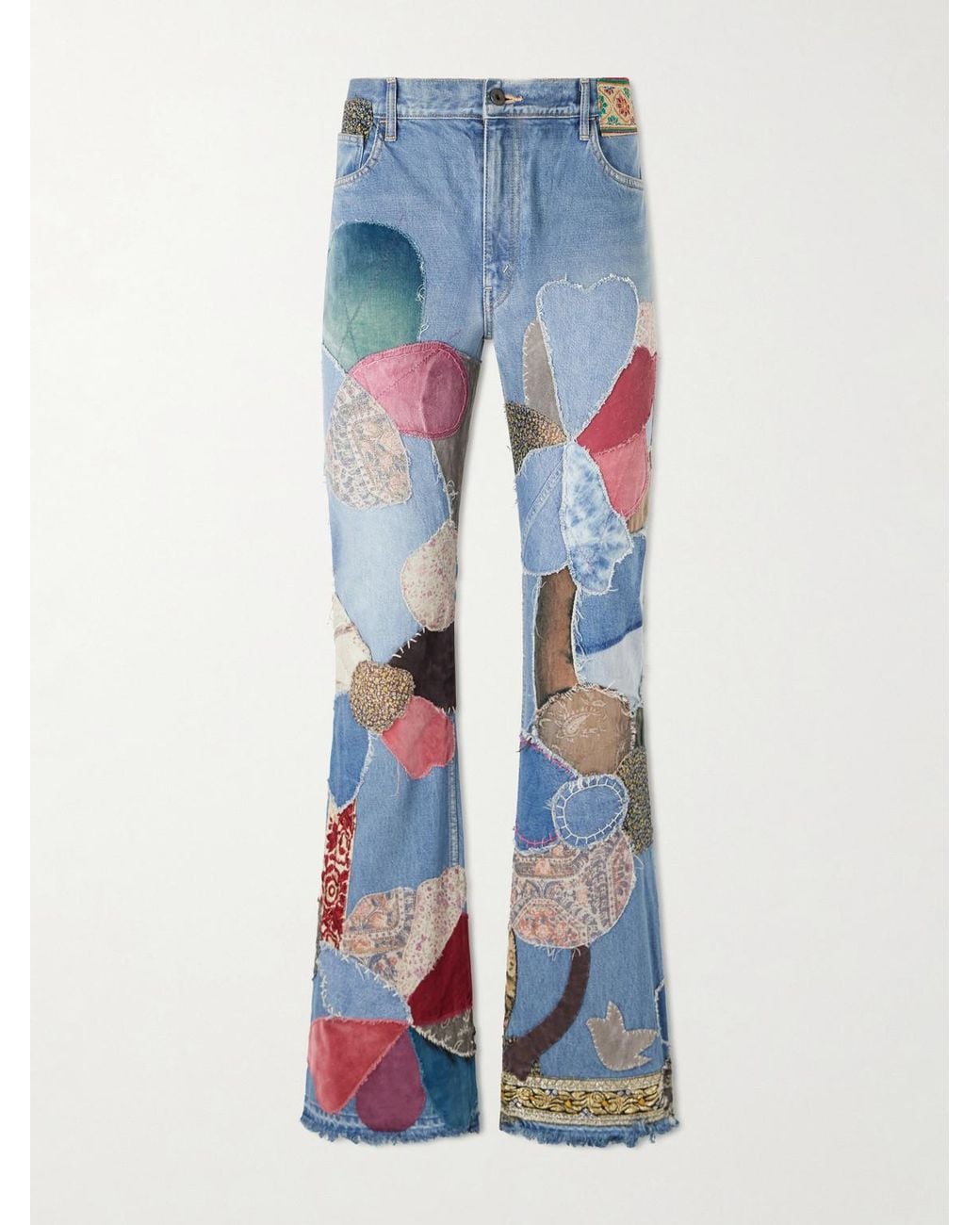 Kapital Blue Rat Flared Patchwork Frayed Jeans for men