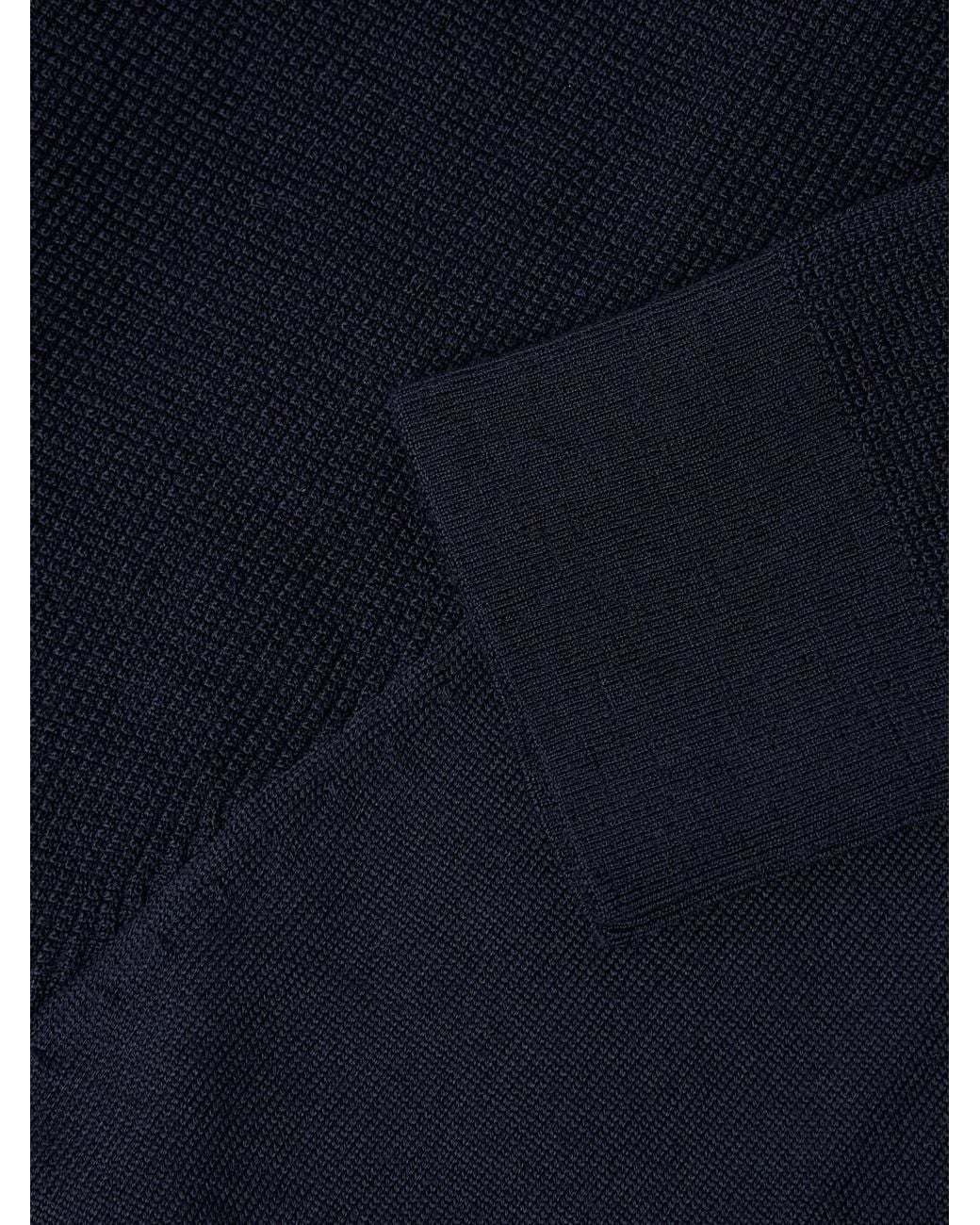Sease Blue Waffle-Knit Virgin Wool Half-Zip Sweater for men