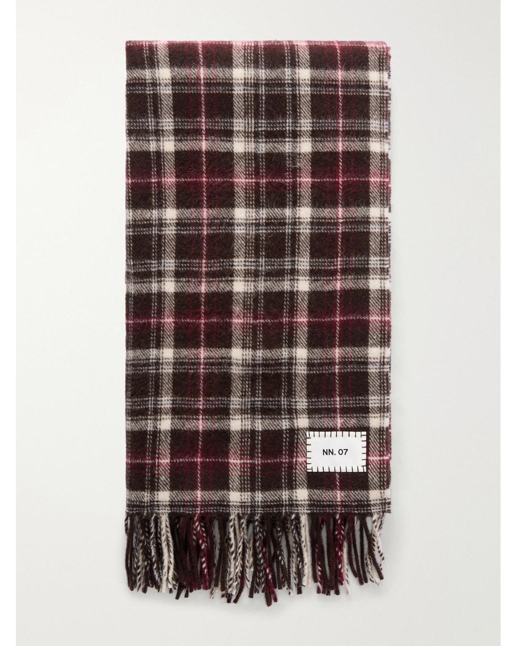 NN07 Red Fringed Checked Wool Scarf for men