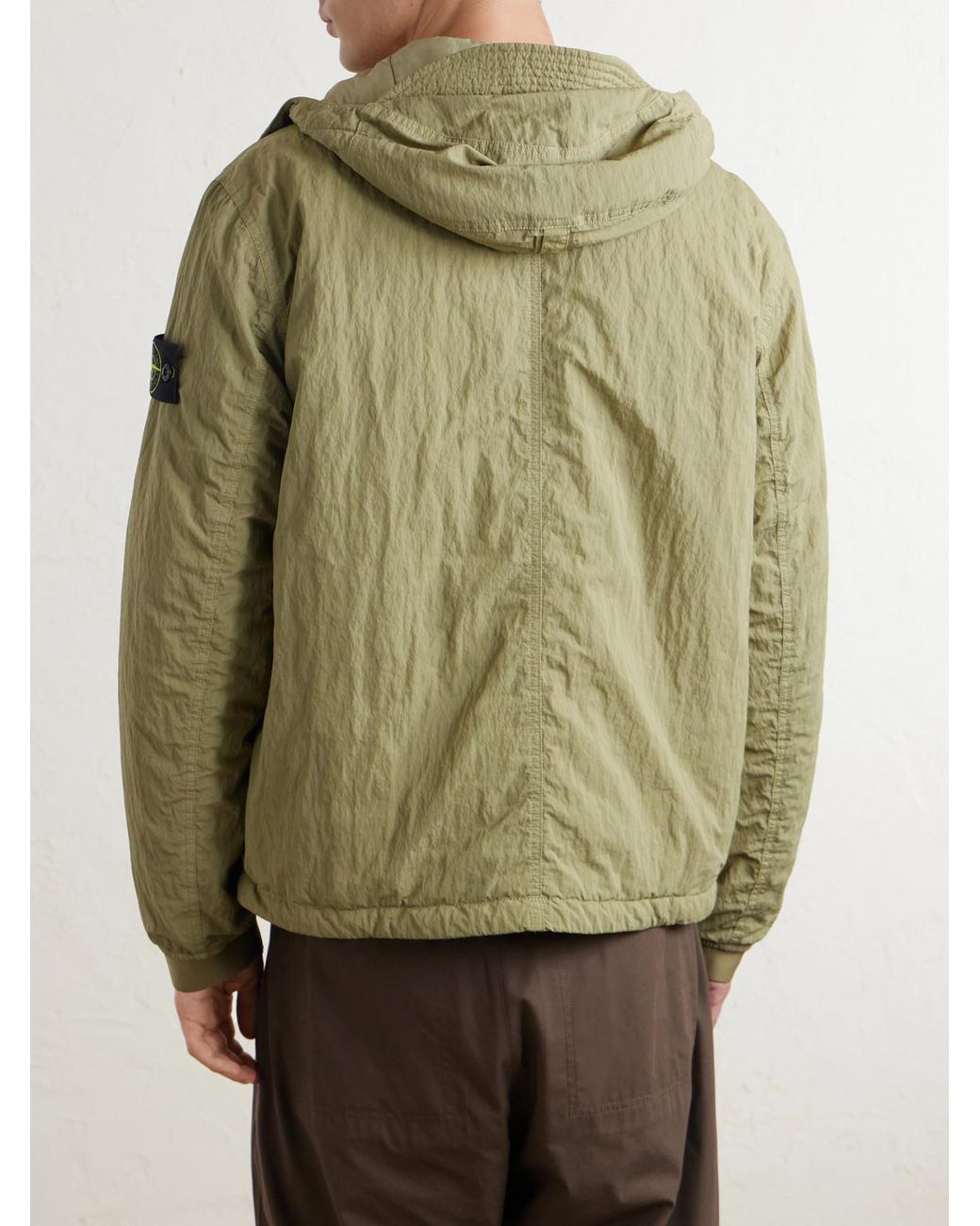 Stone Island Green Garment-Dyed Padded Crinkled Warp Rib Nylon-Tc Hooded Jacket for men