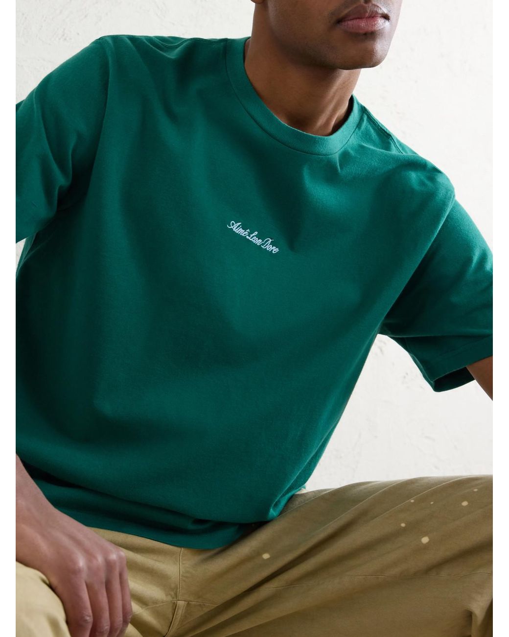 Aimé Leon Dore Green Logo-Embroidered Cotton-Jersey T-Shirt for men
