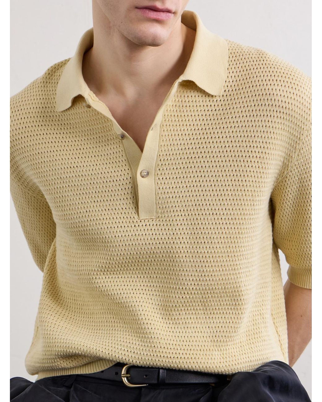 De Bonne Facture Natural Honeycomb-Knit Cotton Polo Shirt for men