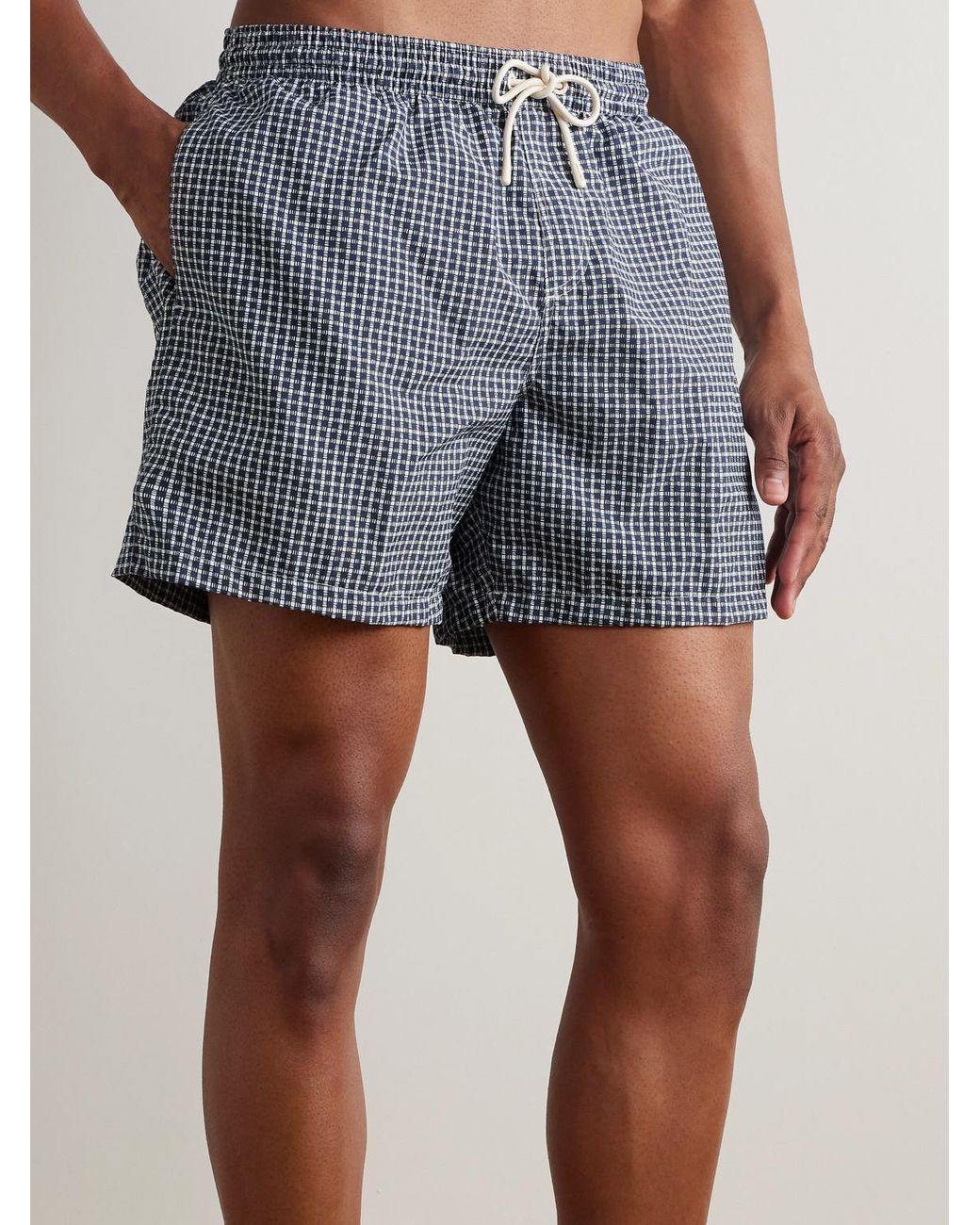 Loro Piana Blue Daneu Straight-leg Mid-length Checked Swim Shorts for men