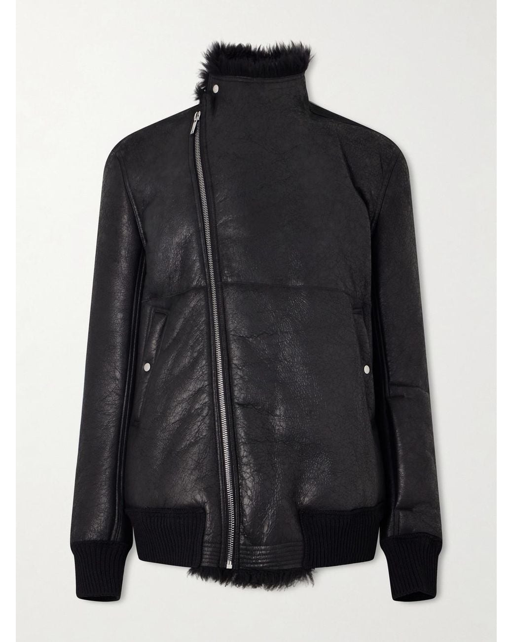 Rick Owens Black Hollywood Flight Shearling Jacket for men