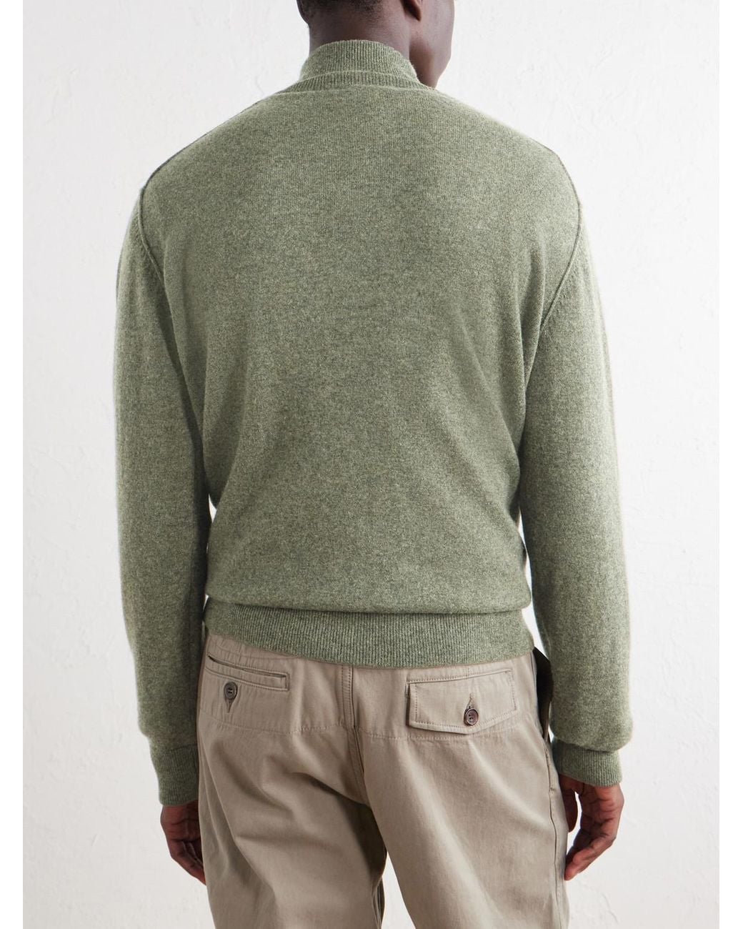 Ghiaia Green Cashmere Half-Zip Sweater for men