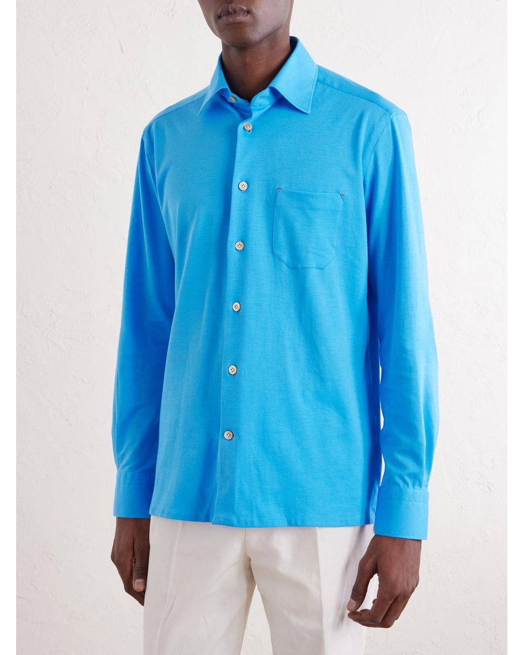 Kiton Blue Cotton-jersey Shirt for men