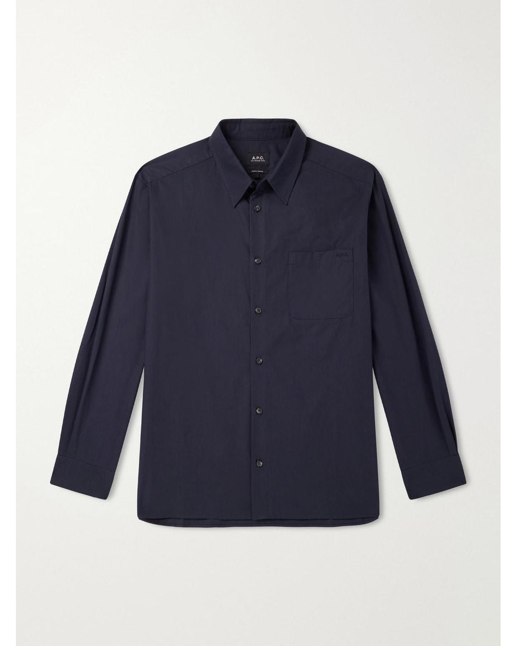 A.P.C. Blue Malo Logo-embroidered Organic Cotton-poplin Shirt for men