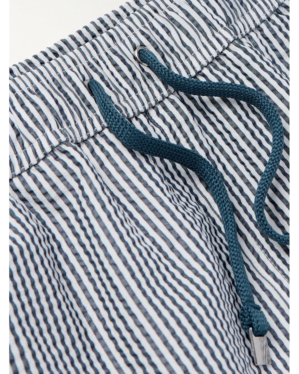Zegna Blue Straight-Leg Mid-Length Striped Seersucker Shorts for men