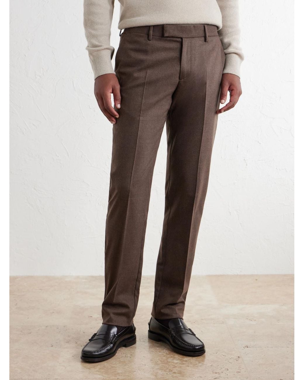 Sunspel Brown Straight-Leg Stretch Wool-Blend Flannel Trousers for men