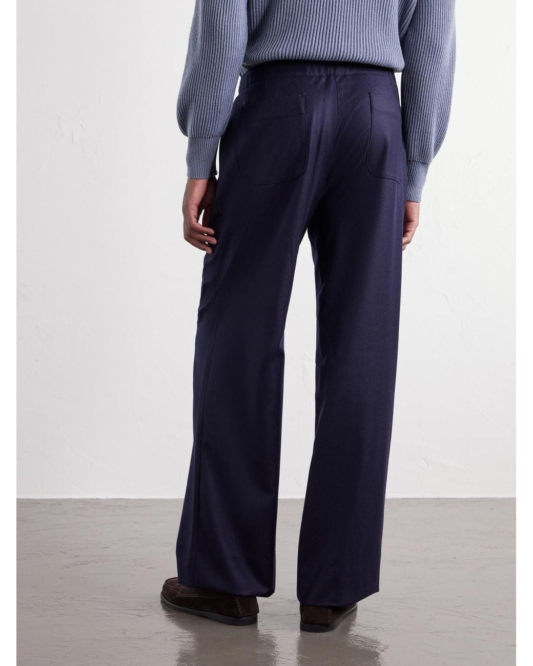 STÒFFA Blue Wide-Leg Drawstring Wool And Cashmere-Blend Flannel Trousers for men