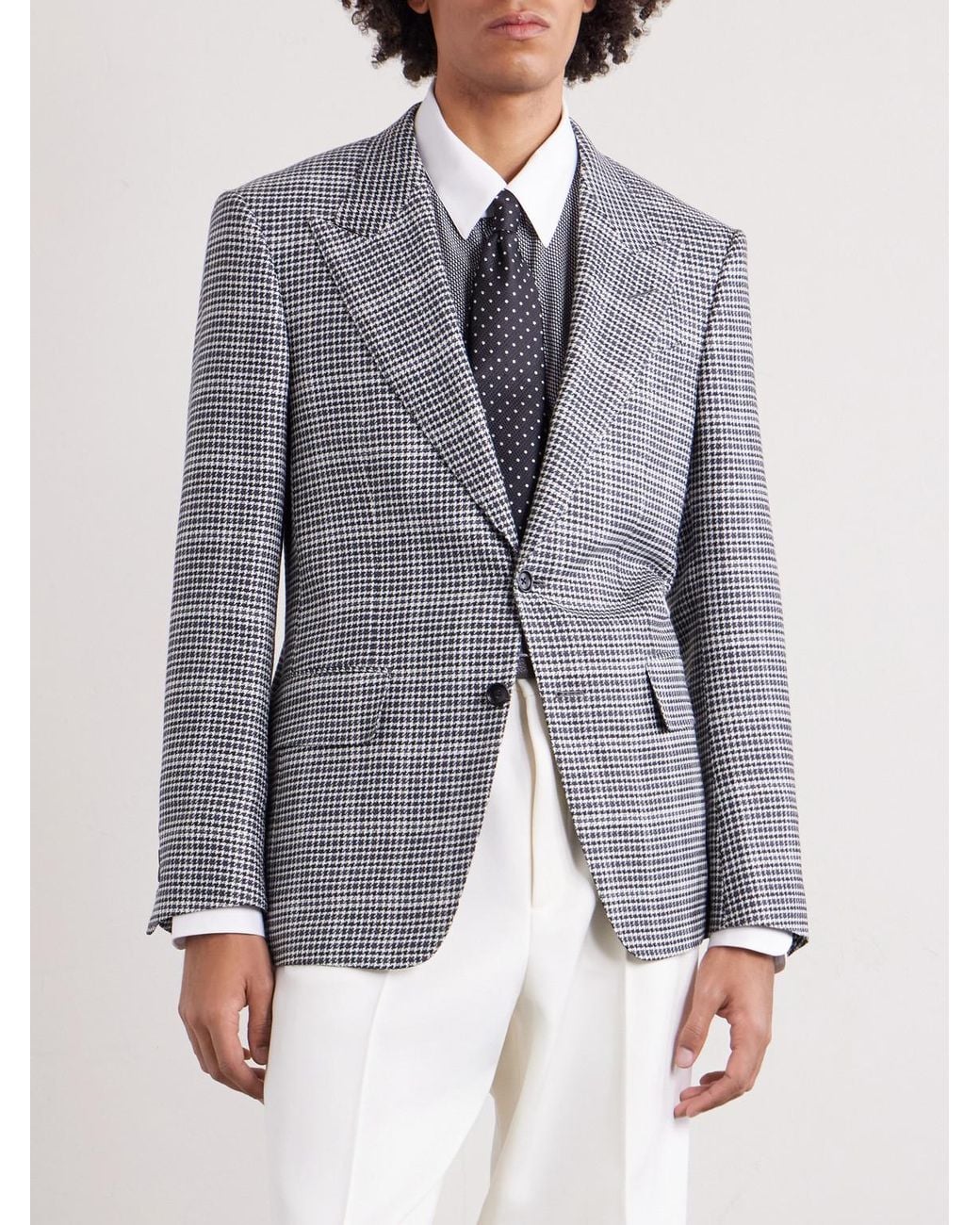 Tom Ford Gray Houndstooth Wool-Blend Blazer for men