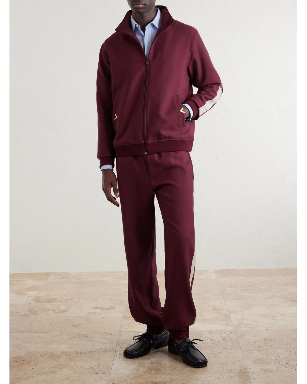 Valentino Garavani Purple Vgold Striped Drill Zip-Up Sweater for men