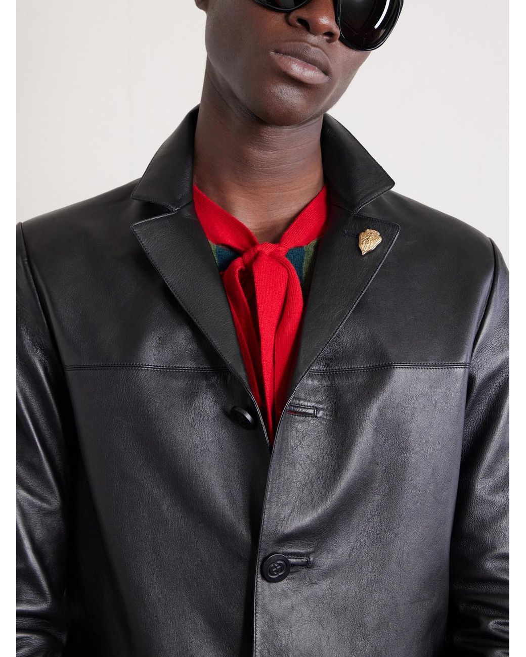 Gucci Black Embellished Leather Blazer for men